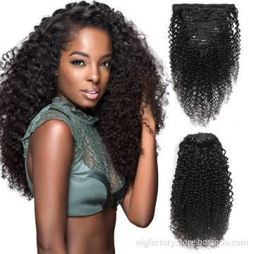 wholesale price clip in kinky,the best selling 120g/set 8pcs human hair extention, kinky curly human hair clip ins